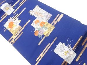 リサイクル　ヱ霞に短冊・花々模様織出し名古屋帯